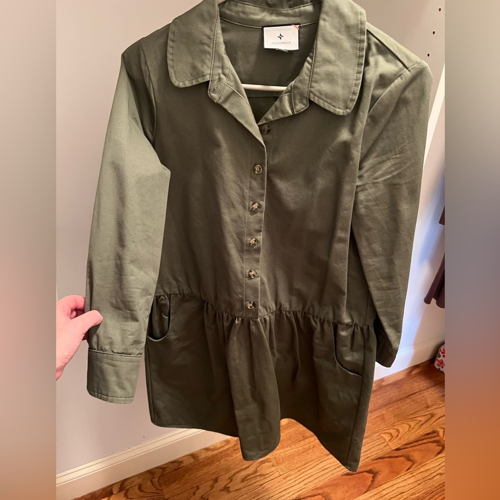 Tuckernuck Olive Green Button-Up Khaki Dress